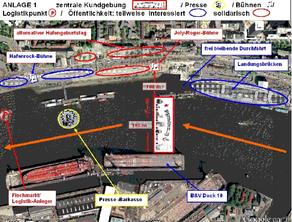 Symbolische Hafenblockade - BaSo Schiff am 10.5.2013 dabei